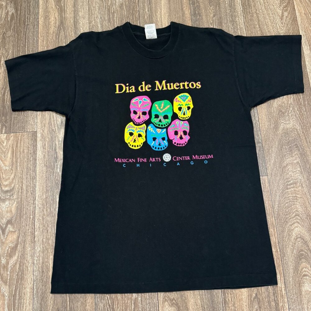 VTG Dia de Muertos Shirt Men's XL Black Mexican Fine Arts Museum Chicago Y2K 00s